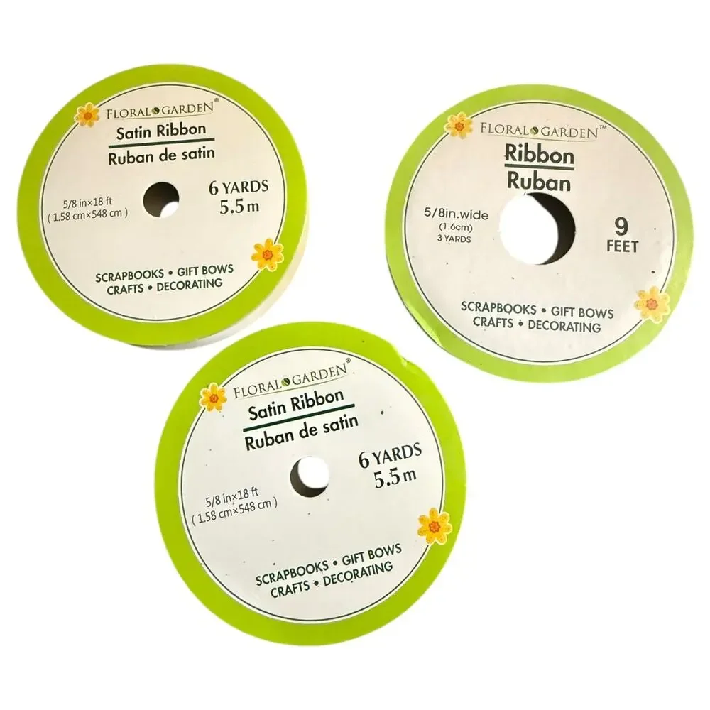 Floral Garden 3 Ribbon Rolls Sparkle Yellow White Turquoise-Green